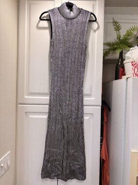 Zara Long Knit Black and Metallic Silver Dress
